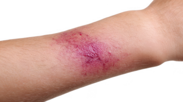 Close up of bruise on injured arm with transparent background png