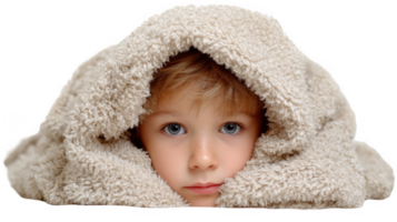 Sick child wrapped in a blanket on a transparent background png