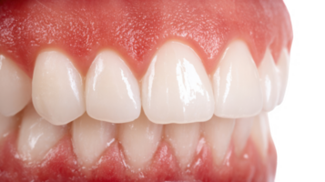 Perfect white teeth showing receding gums on transparent background png
