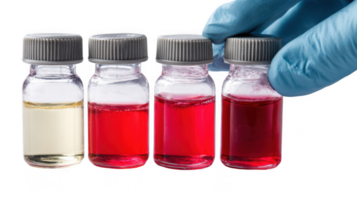 Scientist picking up vial filled with red liquid on transparent background png