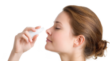 Woman using nasal spray on transparent background png