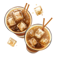 Iced Coffee Served On A Black Background With Ice Cubes And A Straw, A Refreshing Drink For Summer. png