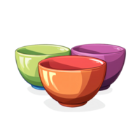 Cartoon Illustration Of Three Colorful Bowls With A Blank Interior Against A Black Backdrop. Simple, Charming, And Ready For Your Creative Touch. png