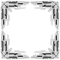 Tech Frame Element Futuristic Border, Digital Circuit, Black White vector