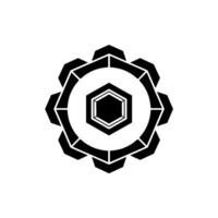 Geometric Gear Hexagon Cogwheel, Black On White vector