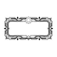 Art Deco Frame Mechanical Gear, Geometric Border, Botanical Elements vector
