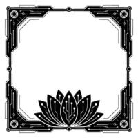 Cyber Lotus Frame Techinspired Floral Border, Clean vector