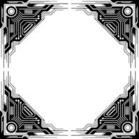 Futuristic Circuitry Frame Geometric Tech Border, Black White vector