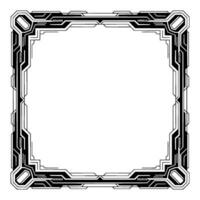 Tech Frame Futuristic Border, Abstract Black White, Square vector
