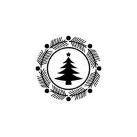 Minimalist Christmas Tree With Wreath Black White vector