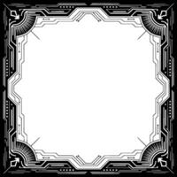 Art Deco Tech Frame Futuristic Circuit Border In Black And White vector