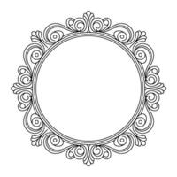 Ornate Circular Frame, Black Outline On White, Decorative vector