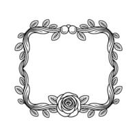 Elegant Rose Vine Frame Black Line Art On Neutral Background vector