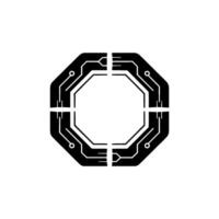 Abstract Circuit Board Octagon With Futuristic Flare, Illustration vector