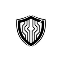 Abstract Shield Minimalist Tech Emblem On White vector