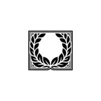 Black Laurel Wreath Emblem On White Background Minimalist vector