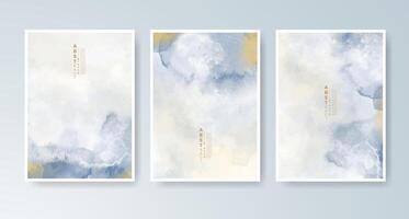 Bundle of watercolor abstract cards in colorful tones for modern invites. vector