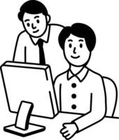Drawing style icon showing office colleagues discussion vector