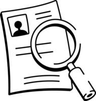Check cv document with magnifying glass, doodle style icon vector