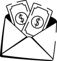 Hand drawn icon showing salary payout in envelope vector