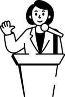 Drawing style icon showing a character giving a business speech vector