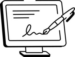 A doodle style icon showing a digital signature vector