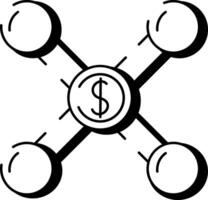 Hand drawn style icon depicting financial network system vector