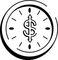 Sketchy style icon showing time is money concept vector