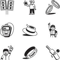 Set of Cricket Match Drawing Style Icons vector