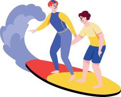 A flat style illustration showing a person surf learning vector
