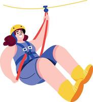 A flat style illustration showing a person doing zip lining vector
