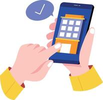 A flat style illustration showing hotel booking on mobile phone vector