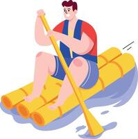 A flat style illustration showing a person doing bamboo raft vector