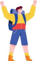 A flat style illustration showing hiker smiling vector