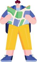 A flat style illustration showing a person holding map vector