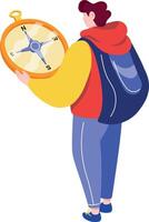 A flat style illustration showing a person holding navigation vector