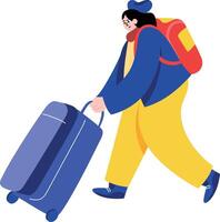 A flat style illustration showing a person holding luggage vector