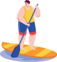 A flat style illustration showing a person doing paddleboarding vector