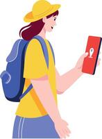 A flat style illustration showing a person looking at gps location vector