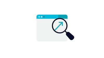 Flat-style animated icon showing website with magnifying glass and upward arrow. Ideal for SEO, analytics, marketing, and growth visuals. Rendered in 4K with transparent background. video