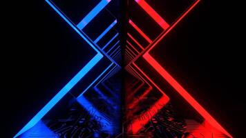 Deep Blue and Red Cyber Corridor with Neon Glowing Figure Arches Background VJ Loop in 4K video