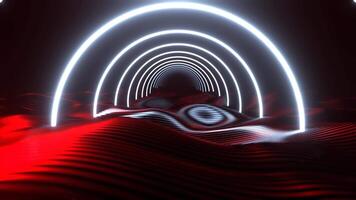 Red and White Futuristic Area with Round Neon Arches Background VJ Loop in 4K video