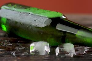 cold green beer bottle come refreshing touch. photo