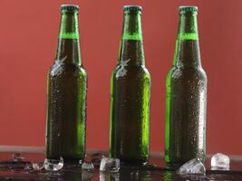 cold green beer bottle comes refreshing touch. photo
