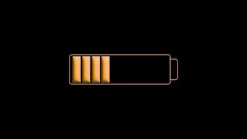 Animated set of batteries with different levels of charge on a black background, energy concept video