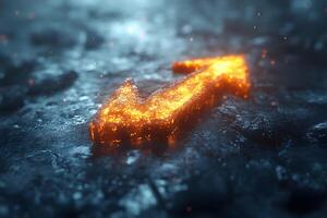 Glowing Arrow on Dark Ground - Concept Art for Growth and Direction photo