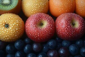 Fresh Assorted Fruits with Water Droplets for Healthy Living and Nutrition Concepts photo
