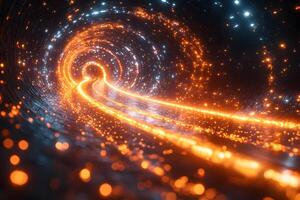 Futuristic Sci-Fi Light Tunnel with Glowing Particles for Digital Design photo