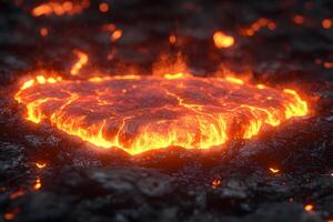 Molten Lava Flow in Volcanic Eruption - Natural Phenomenon for Educational Content and Posters photo