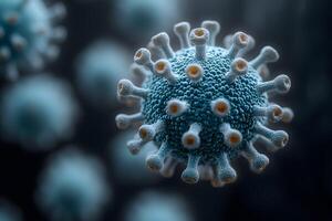 Microscopic View of Blue Virus Cell Structure Science and Research Stock Photography photo